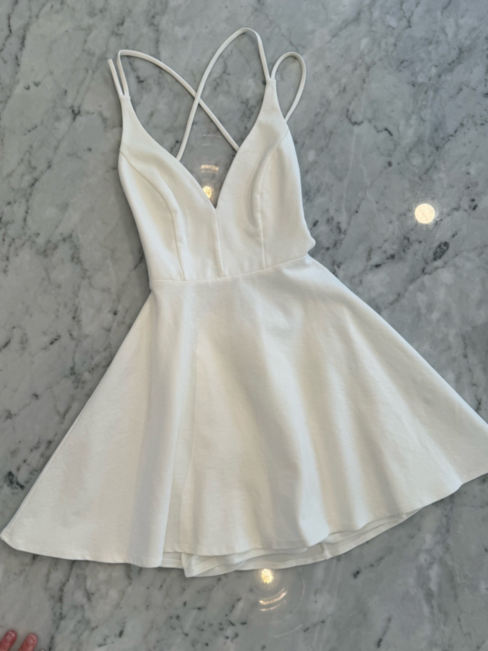 Lulu's White V-Neck Double Spaghetti Strap Mini Dress - Picture 3 of 8